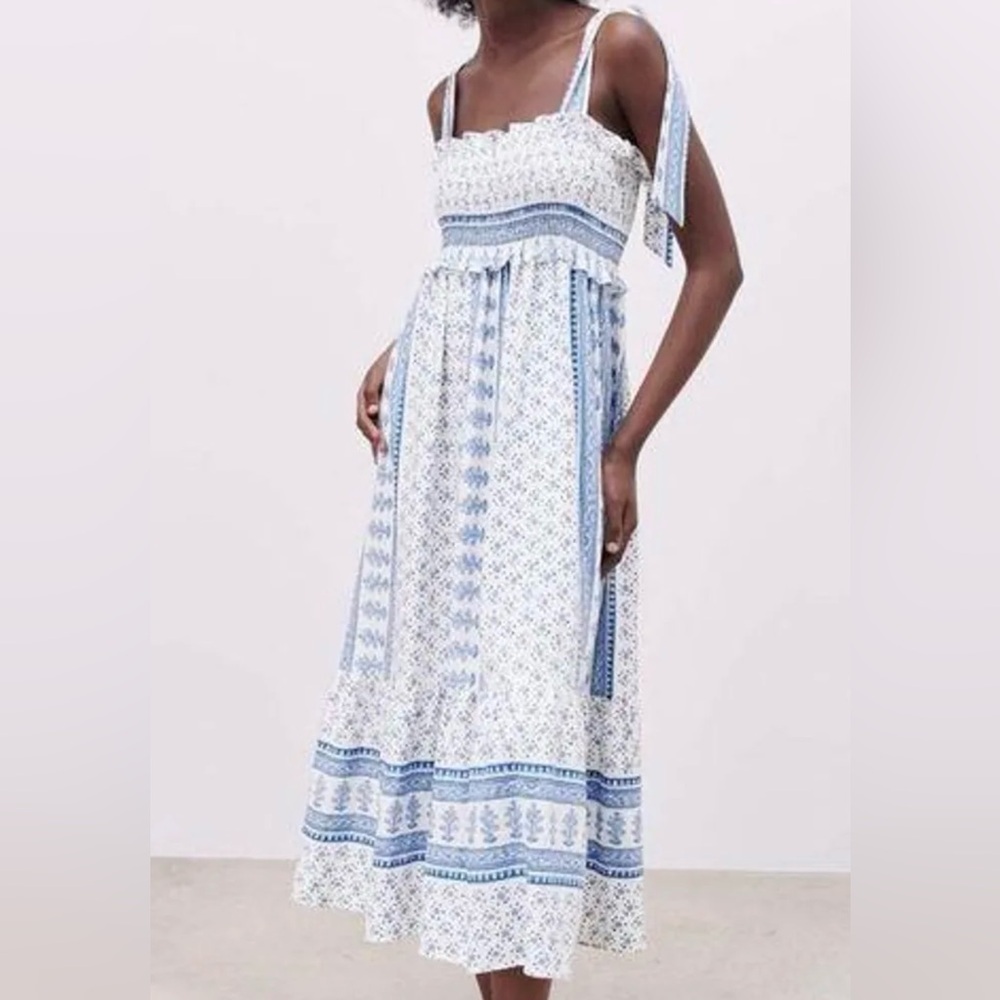 ZARA - Blue floral Greek print maxi dress